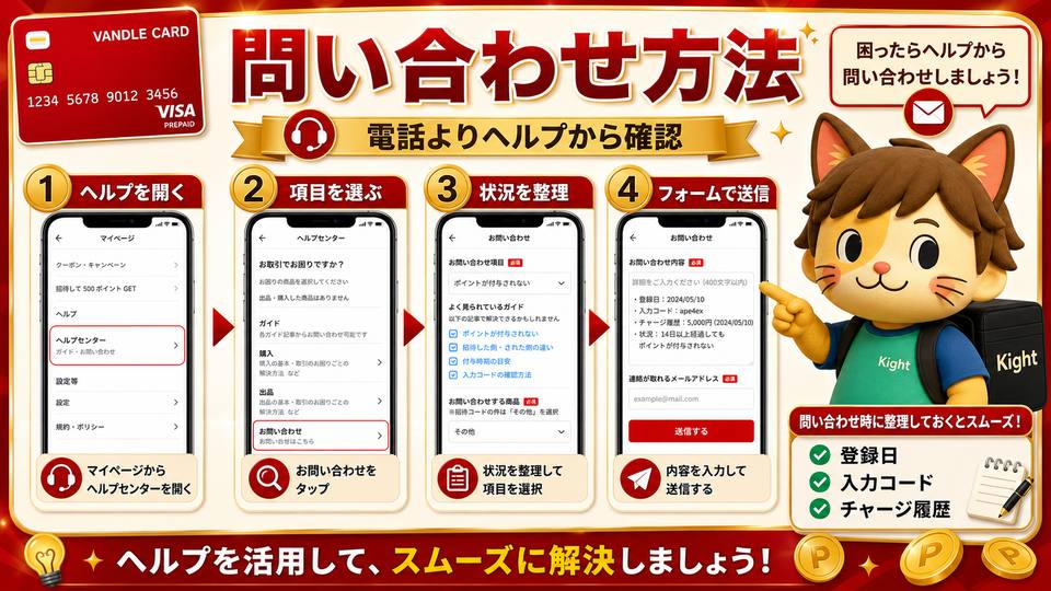 バンドルカードの問い合わせはヘルプから順番に確認